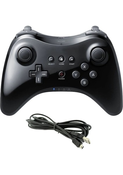 Siyah-Kablosuz Klasik Pro Denetleyici Joystick Gamepad USB Kablosu Ile Nintendo Wii U Pro Için Kablosuz Denetleyici (Yurt Dışından)