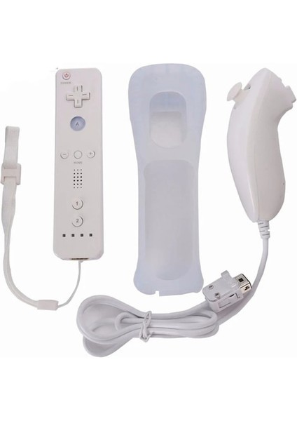 Beyaz-Kablosuz Gamepad Uzaktan Kumanda + Nunchuck 2 In 1 Nintendo Wii Denetleyici Joystick Silikon Kılıf (Yurt Dışından)