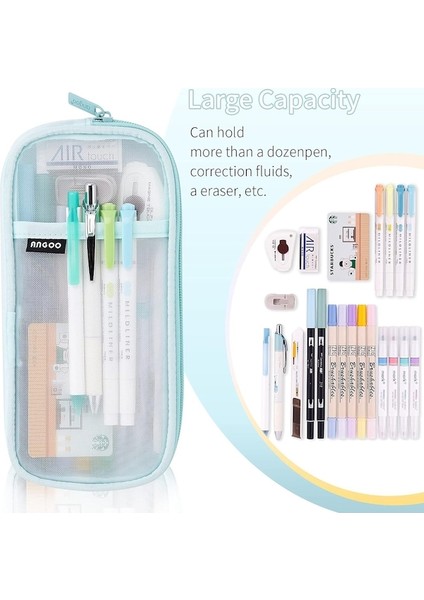 Fermuarlı Izgara Örgü Kalem Kalem Kutusu Şeffaf Makyaj Renkli Kılıfı Kozmetik Çantası Okul Genç Kız Şeffaf Kırtasiye Çantası Ofis Düzenleyici Kutusu-Yeşil (Yurt Dışından) modelleri