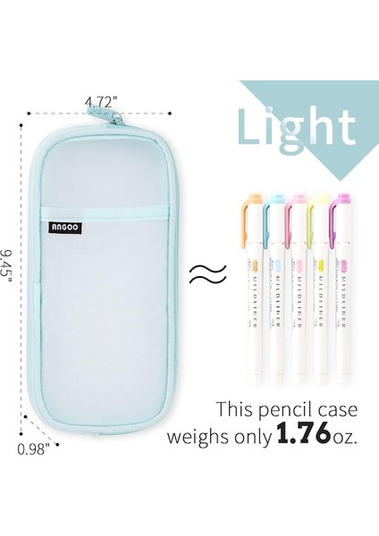 Fermuarlı Izgara Örgü Kalem Kalem Kutusu Şeffaf Makyaj Renkli Kılıfı Kozmetik Çantası Okul Genç Kız Şeffaf Kırtasiye Çantası Ofis Düzenleyici Kutusu-Yeşil (Yurt Dışından) fırsatları