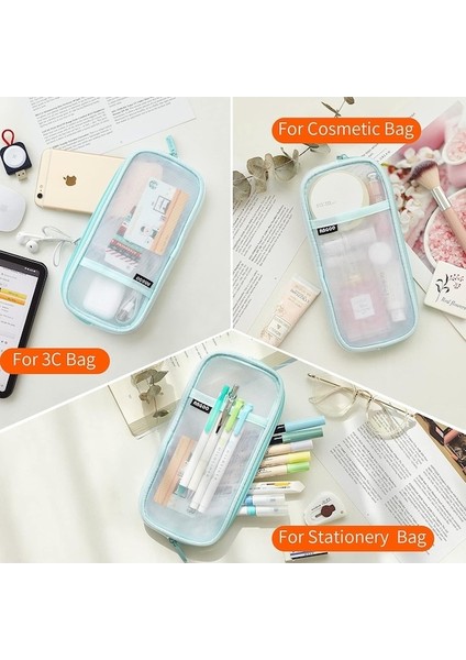 Fermuarlı Izgara Örgü Kalem Kalem Kutusu Şeffaf Makyaj Renkli Kılıfı Kozmetik Çantası Okul Genç Kız Şeffaf Kırtasiye Çantası Ofis Düzenleyici Kutusu-Yeşil (Yurt Dışından) indirimleri