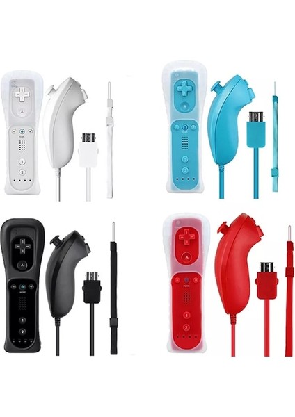 Siyah-Kablosuz Gamepad Uzaktan Kumanda + Nunchuck 2 In 1 Nintendo Wii Denetleyici Joystick Silikon Kılıf (Yurt Dışından)