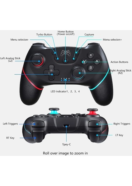 Siyah Uyumlu Nintendo Anahtarı Denetleyicisi Kablosuz Bluetooth Oyun Kumandaları Nintendo Anahtarı Pro OLED Konsol Kontrol Joystick (Yurt Dışından)