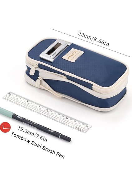 Büyük Kapasiteli Kalem Kutusu Büyük Kalem Kılıfı Kırtasiye Kalem Çantası-Koyu Mavi (Yurt Dışından) indirimleri