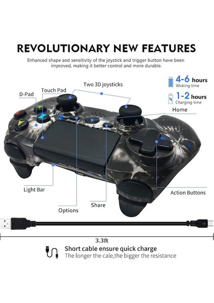 Siyah Kafatası-Kablosuz Ps4 Denetleyici Gamepad Çift Şok Altı Eksenli Dokunmatik Yüzey Playstation 4/pro/slim/pc Için Hareket Kontrolü 360 Joyftick (Yurt Dışından) fırsatları