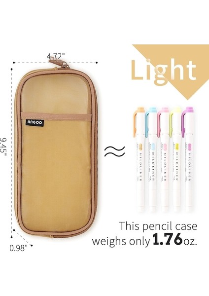 Fermuarlı Izgara Örgü Kalem Kalem Kutusu Şeffaf Makyaj Renkli Kılıfı Kozmetik Çantası Okul Genç Kız Şeffaf Kırtasiye Çantası Ofis Düzenleyici Kutusu-Haki (Yurt Dışından) fırsatları