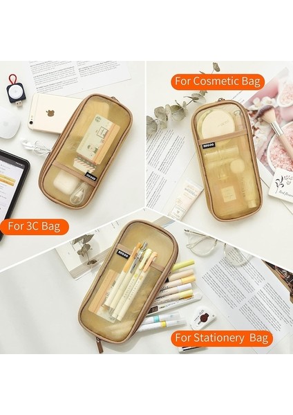 Fermuarlı Izgara Örgü Kalem Kalem Kutusu Şeffaf Makyaj Renkli Kılıfı Kozmetik Çantası Okul Genç Kız Şeffaf Kırtasiye Çantası Ofis Düzenleyici Kutusu-Haki (Yurt Dışından) indirimleri