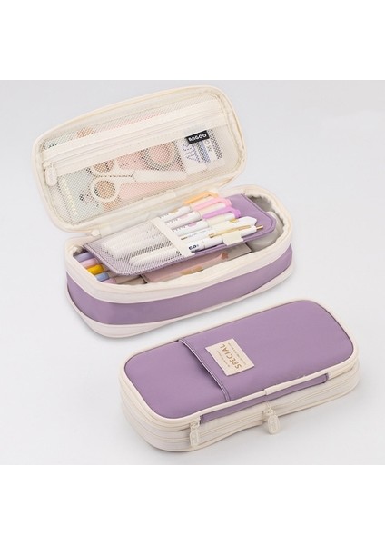 Angoo Macaron Çift Katmanlı Geri Çekilebilir Büyük Kapasiteli Kalem Kutusu Kırtasiye Kutusu Mor (Yurt Dışından)