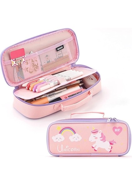 Sevimli Kalem Kutusu Kalem Kılıfı Orta Kapasiteli Taşınabilir Kalem Çantası Kızlar Çocuklar Gençler Için Bölmeli-Pembe (Yurt Dışından)