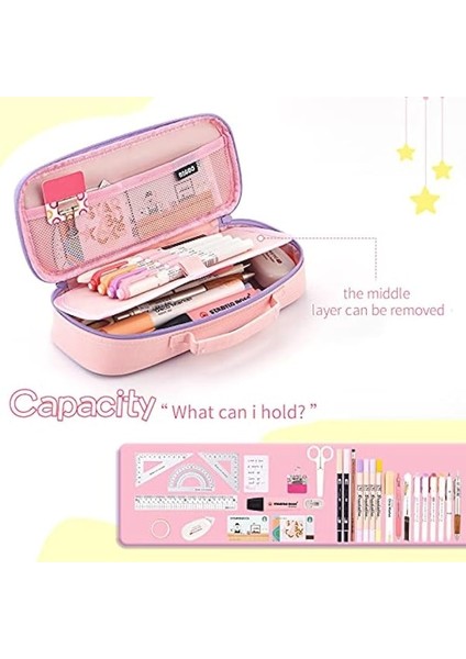 Sevimli Kalem Kutusu Kalem Kılıfı Orta Kapasiteli Taşınabilir Kalem Çantası Kızlar Çocuklar Gençler Için Bölmeli-Pembe (Yurt Dışından) fırsatları