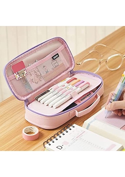 Sevimli Kalem Kutusu Kalem Kılıfı Orta Kapasiteli Taşınabilir Kalem Çantası Kızlar Çocuklar Gençler Için Bölmeli-Pembe (Yurt Dışından) indirimleri