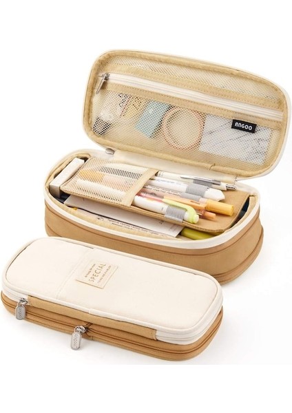 Büyük Kapasiteli Kalem Kutusu Büyük Depolama Kapasiteli Kalem Çantası Kılıfı Tutucu Çanta Organizatör-Haki (Yurt Dışından)