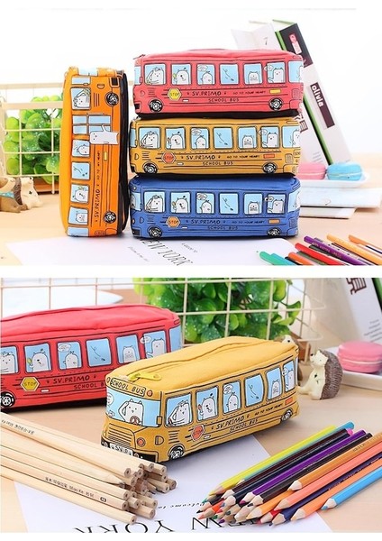 Heamor Kawaii Okul Otobüsü Kalem Kutusu Kutusu Sevimli Anime Hayvan Estetik Çizgi Film Kırtasiye Düzenleyici Çanta Japon Koreli Kırmızı - Kırmızı (Yurt Dışından) fırsatları