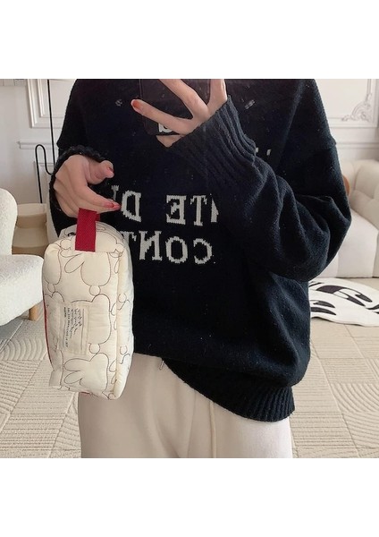 Heamor Bayanlar Kapitone Tavşan Kalem Kutusu Çanta Büyük Kapasiteli Saklama Çantası Taşınabilir Basit Rahat Kawaii Kamp, Bej Büyük, Moda - Bej Büyük (Yurt Dışından) modelleri