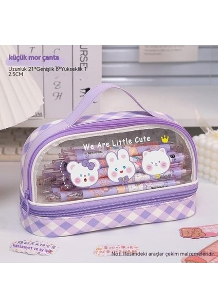 Luckystars Öğrenci Büyük Kapasiteli Çift Katmanlı Şeffaf Kalem Kutusu (Yurt Dışından)