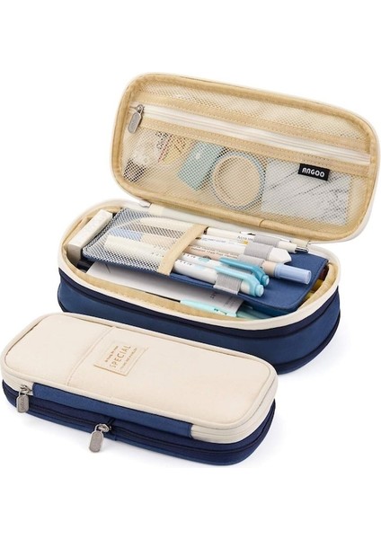 Büyük Kapasiteli Kalem Kutusu Büyük Depolama Kapasiteli Kalem Çantası Kılıfı Tutucu Çanta Organizatör-Koyu Mavi (Yurt Dışından)