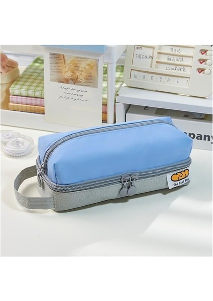 Ww Çift Katmanlı Büyük Kapasiteli Tuval Kalem Kutusu-Mavi (Yurt Dışından)