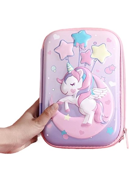 Xcj Büyük Kapasiteli Ilkokul Öğrencisi Kalem Kutusu Pembe Ay Tek Boynuzlu At (Yurt Dışından)