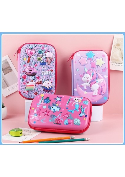 Xcj Büyük Kapasiteli Ilkokul Öğrencisi Kalem Kutusu Pembe Ay Tek Boynuzlu At (Yurt Dışından) modelleri