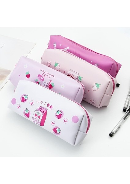 Heamor Kawaii Çilek Kalem Kutusu Kese Kutu Sevimli Anime Pembe Estetik Japon Çizgi Film Meyve Kırtasiye Düzenleyici Çanta Tutucu Taşınabilir Okul Malzemeleri Çilek Sütü - Çilek Içecek (Yurt Dışından) fırsatları