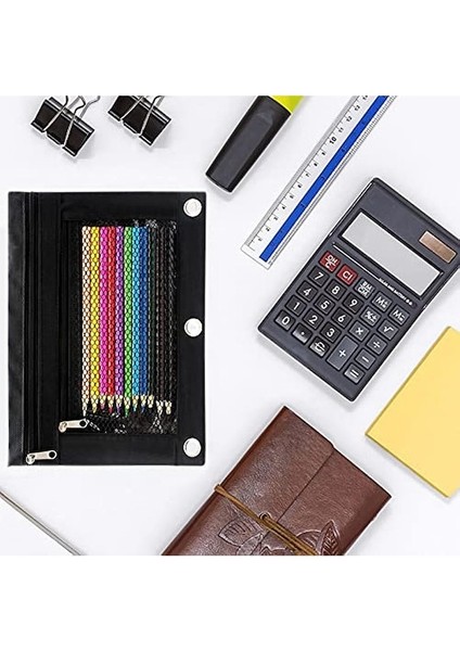 Kalem Kılıfı 3 Halkalı Cilt Kılıfı Fermuarlı Kalem Kutusu 2 Bölmeli Kanvas Kalem Çantası 2'li Set (Yurt Dışından) modelleri