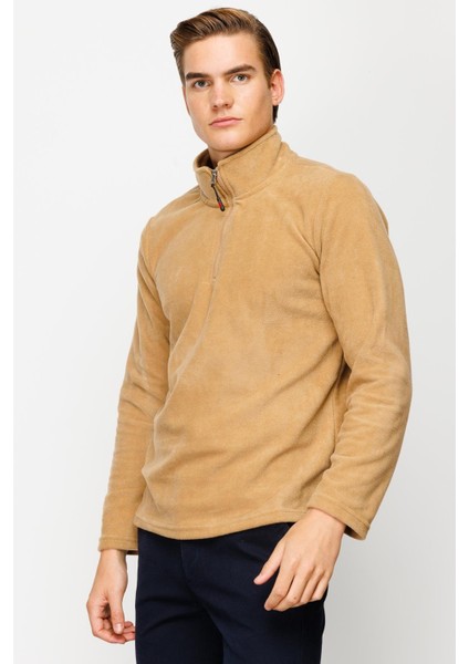 Erkek Camel Yarım Fermuar Polar