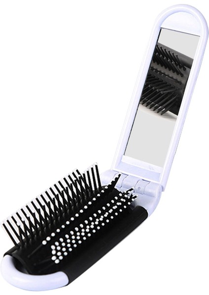 Aynalı Taşınabilir Seyahat Katlanır Saç Fırçası Kompakt Cep Boyutu Tarak-Beyaz (Yurt Dışından)