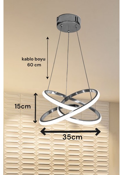 Salon / Oturma Odası Kumandalı 3 Renk Işıklı Modern Sarkıt LED Avize Krom Kasa Salon,oda ,mutfak ,h