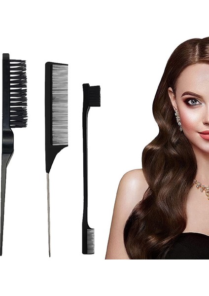 Yeni Profesyonel Berber Kuaförlük Tarak Seti Çift Taraflı Kenar Kontrol Fırçası Saç Çizgisi Fırça ve Sıçan Kuyruğu Tarak (Yurt Dışından)