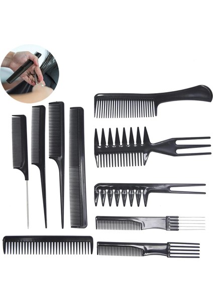 10 Adet Saç Şekillendirici Siyah Tarak Seti Profesyonel Salon Anti-Statik Berber Taraklar (Yurt Dışından)