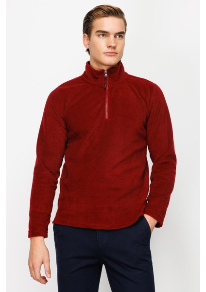Erkek Bordo Standart Yarım Fermuar Polar