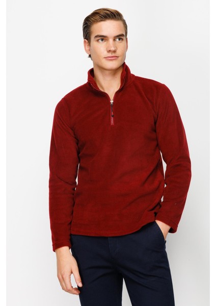 Erkek Bordo Standart Yarım Fermuar Polar