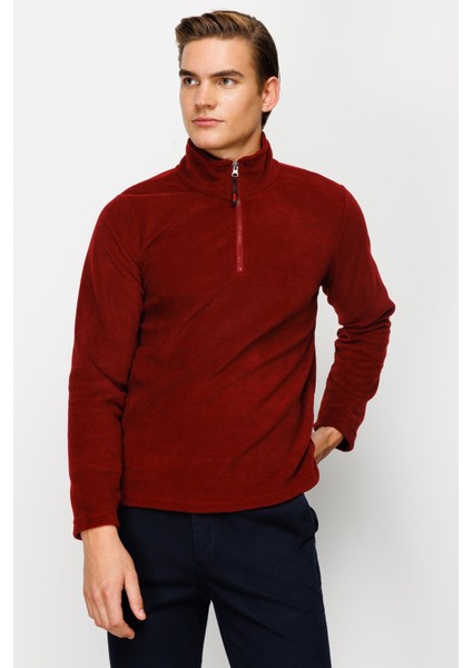Erkek Bordo Standart Yarım Fermuar Polar