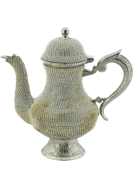 Parlak Taş Işlemeli Gümüş Renk Dekoratif Demlik (21.5CMX21CM) fırsatları