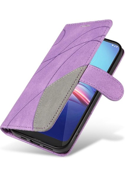 Motorola Moto E 2020 Kart Yuvası Standı Pu ile Iki Renkli Dikiş (Yurt Dışından)