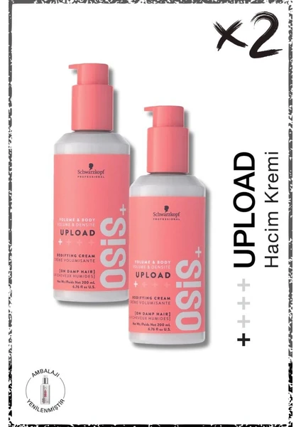 Schwarzkopf Osis Upload Hacim Kremi 200ML x 2 Adet | Elektriklenmeye & Isıya Karşı Korumalı Dipten Uca Hacim