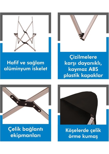 Tekno Trust Tekli Alüminyum Katlanabilir Kamp Sandalyesi, Piknik Sandalyesi, Taşıma Çantalı, Kumaş, Siyah Siyah