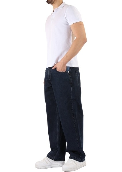 Indigo White Denim Bel Detaylı Lacivert Wide Leg Pantolon