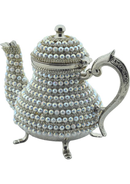Dekoratif Inci ve Parlak Taşlı Gümüş Renk Demlik (18CMX22CM) modelleri