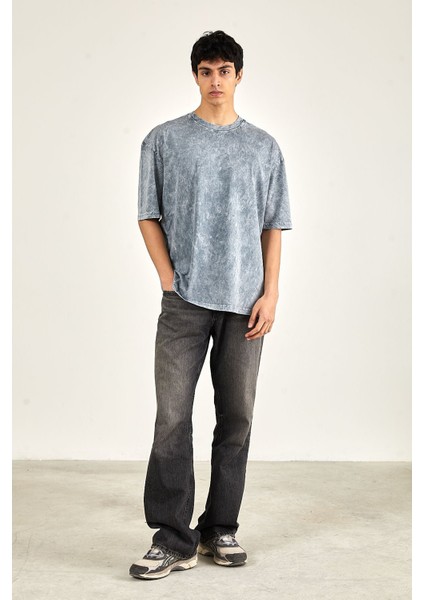 Oversize Yıkamalı Kısa Kol Erkek T-Shirt L - Gri fiyatları
