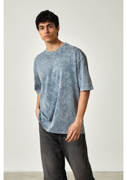 Oversize Yıkamalı Kısa Kol Erkek T-Shirt L - Gri modelleri