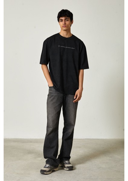 Yıkamalı Oversize Baskılı Kısa Kol Erkek T-Shirt L - Siyah fiyatları