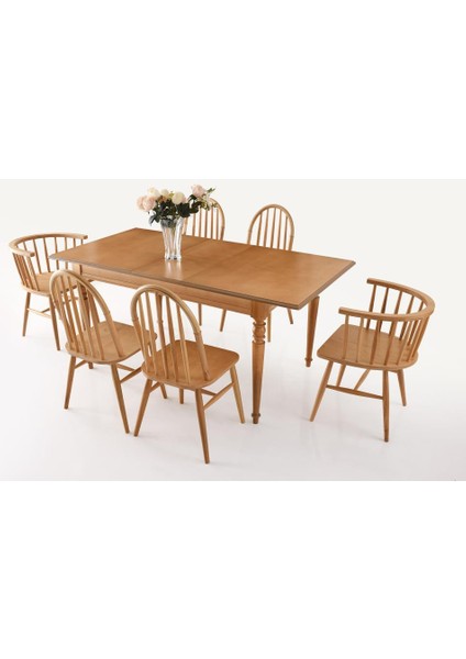 Elegant Ada Ağaç Açılır Yemek Masa 6 Sandalye Takımı