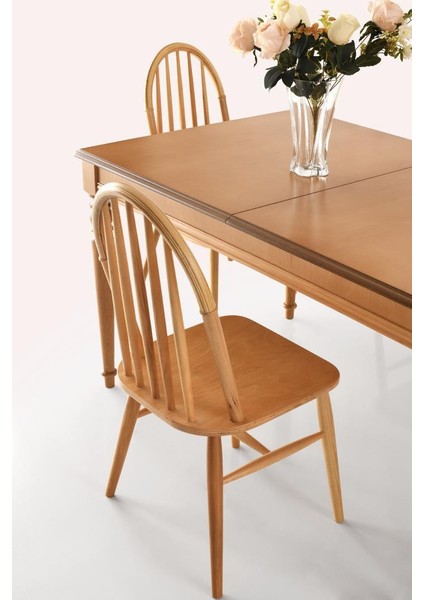 Elegant Ada Ağaç Açılır Yemek Masa 6 Sandalye Takımı
