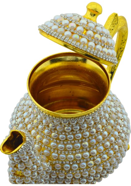 Dekoratif Inci ve Parlak Taşlı Altın Renk Demlik (18CMX22CM) fiyatları