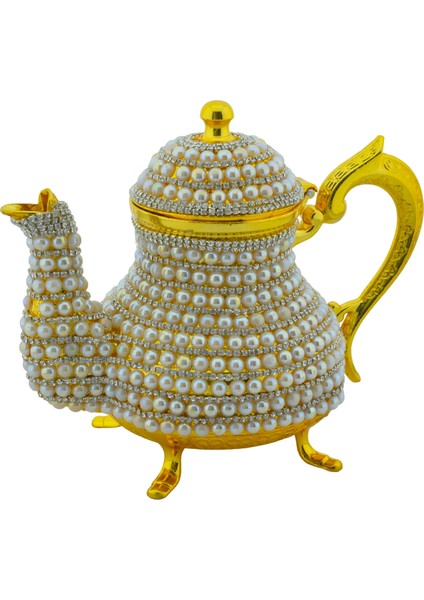 Dekoratif Inci ve Parlak Taşlı Altın Renk Demlik (18CMX22CM) modelleri