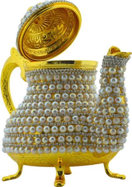 Dekoratif Inci ve Parlak Taşlı Altın Renk Demlik (18CMX22CM) fırsatları