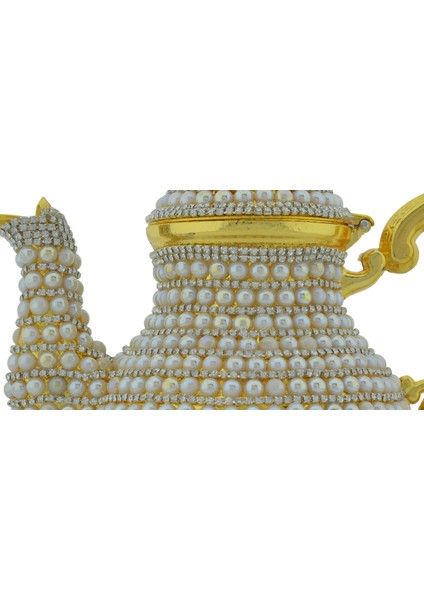 Dekoratif Inci ve Parlak Taşlı Altın Renk Demlik (18CMX22CM) indirimleri