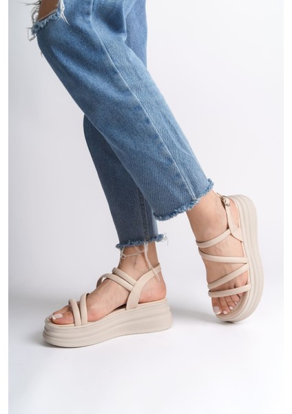 Natalıe Ince Tokalı Şerit Detaylı Ortopedik Taban Kadın Sandalet Kt Krem modelleri