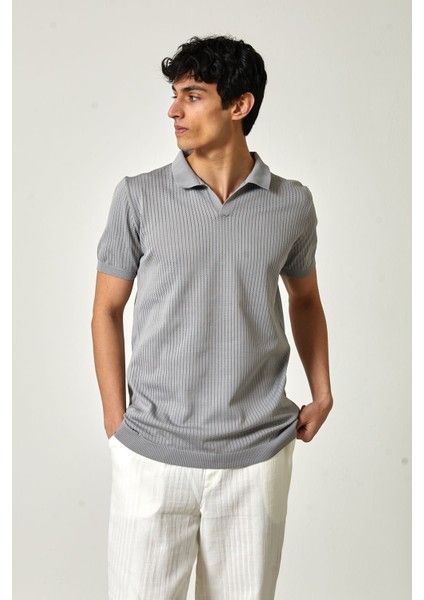 Yakalı Kısa Kol Erkek Triko M - Gri fırsatları